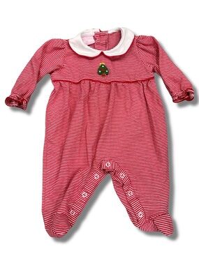 Petit Bebe 9 Months Striped Christmas Tree Long Sleeve Romper Unisex Footed